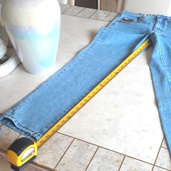 Vintage denim jeans from store Cache.,size 4...animal print faux fur trim,unworn - Picture 4 of 16